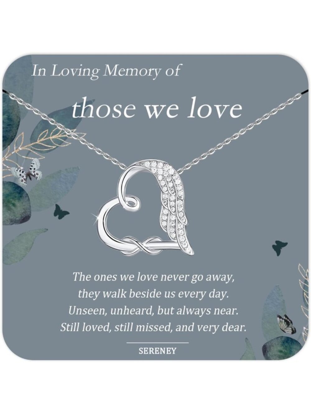 Sterling Silver Angel Wing Infinity Heart Pendant - Comfort for Loss of Loved